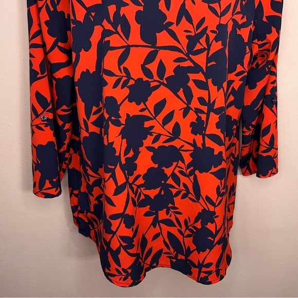 Small Croft And Barrow Red Navy Blue Floral Print Blouse 3/4 Sleeve Lightweight - Picture 6 of 13